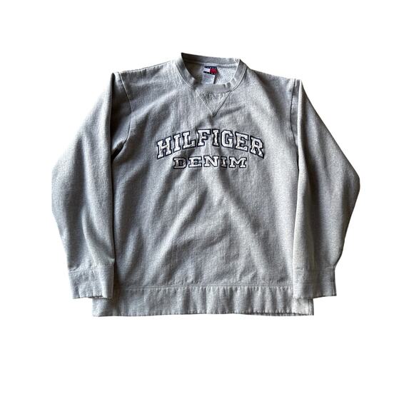 Vintage Tommy Hilfiger Denim L Heather Gray Crewneck Sweatshirt - Picture 1 of 8